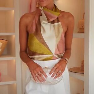 Zara Geometric Print Ruffle Halter